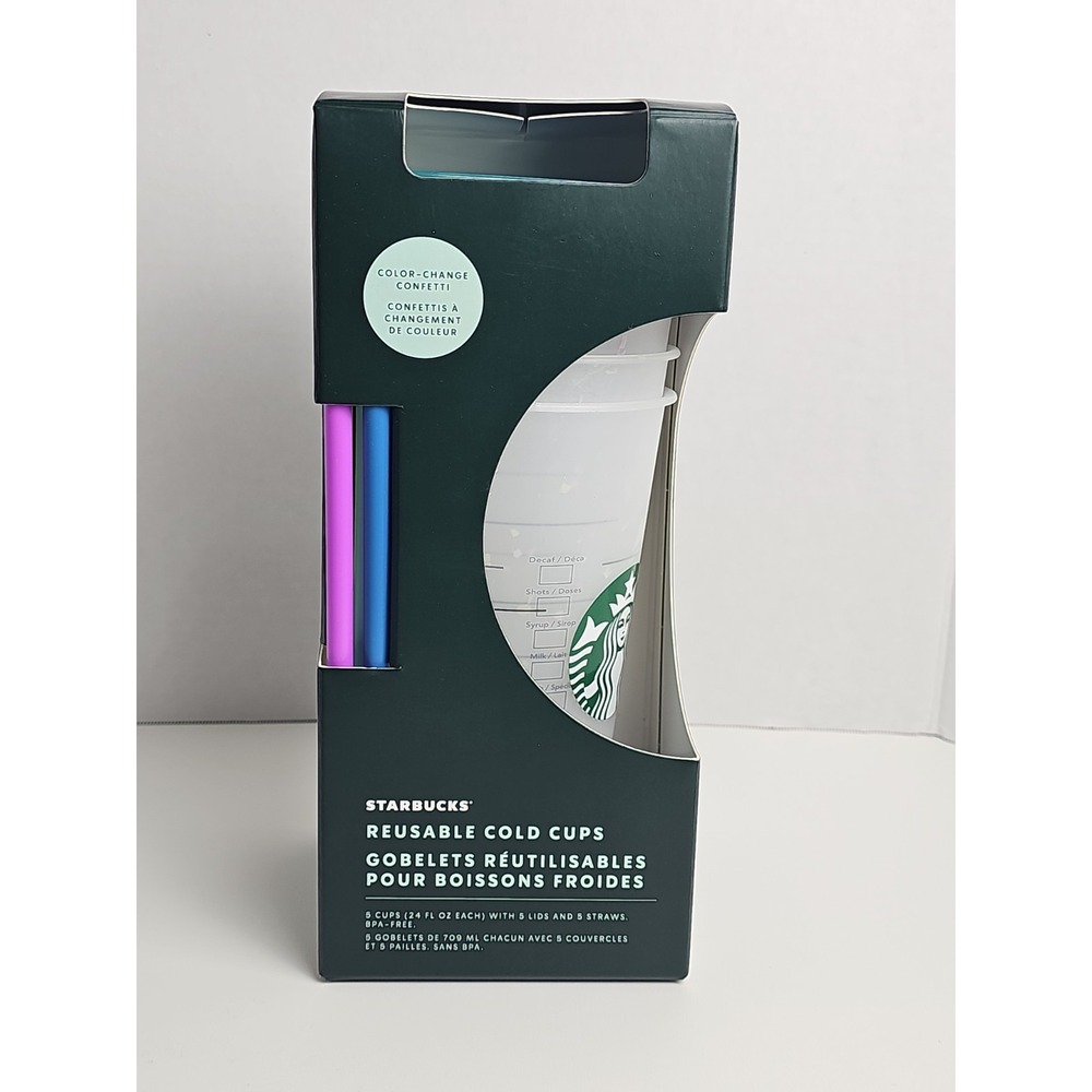 Starbucks Summer 2021 Color Changing 5 pack Confetti 24oz Cold Cups Reusable-NEW